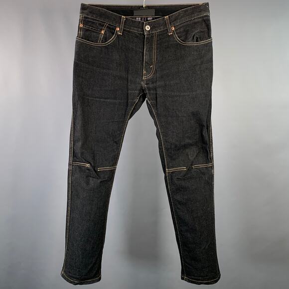 Size M Indigo Yellow Twill Cotton Blend Contrast Stitch Straight Jeans - Picture 1 of 6